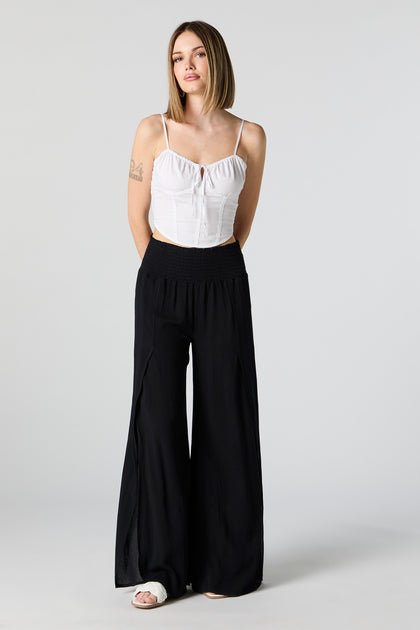 Solid Front Slit Palazzo Pant