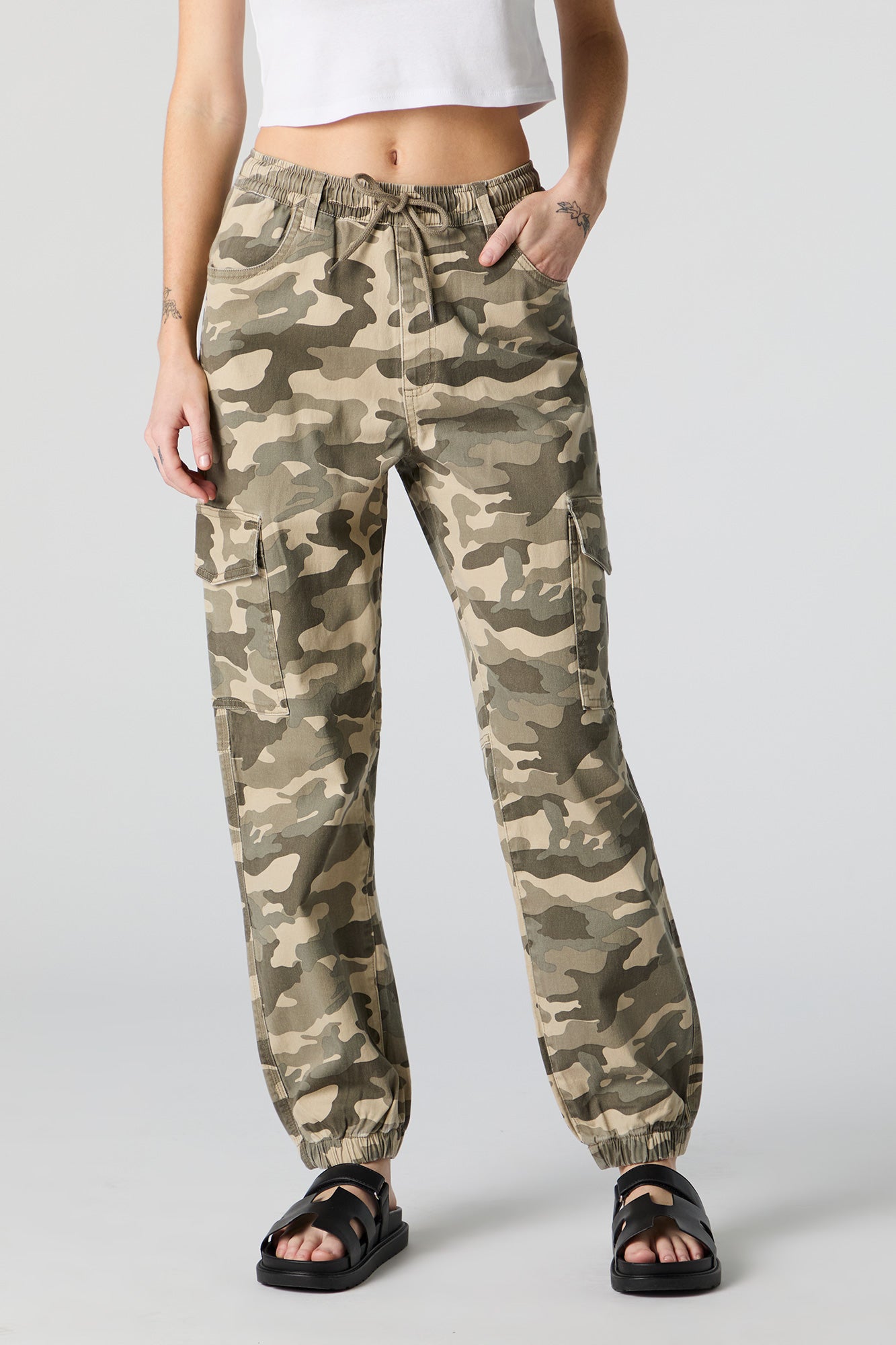 Camo Drawstring Cargo Jogger with Belt Loops