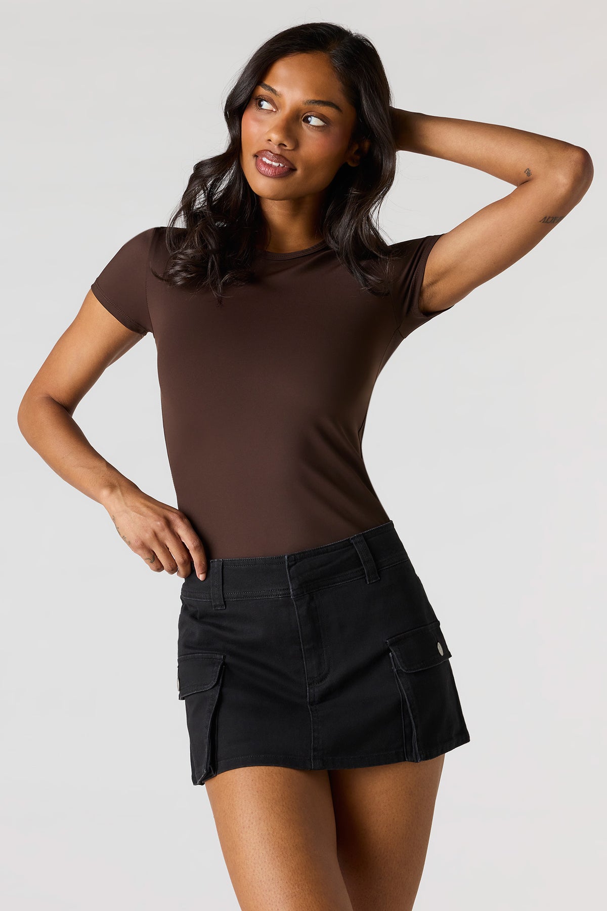 Cargo Denim Mini Skort - Black