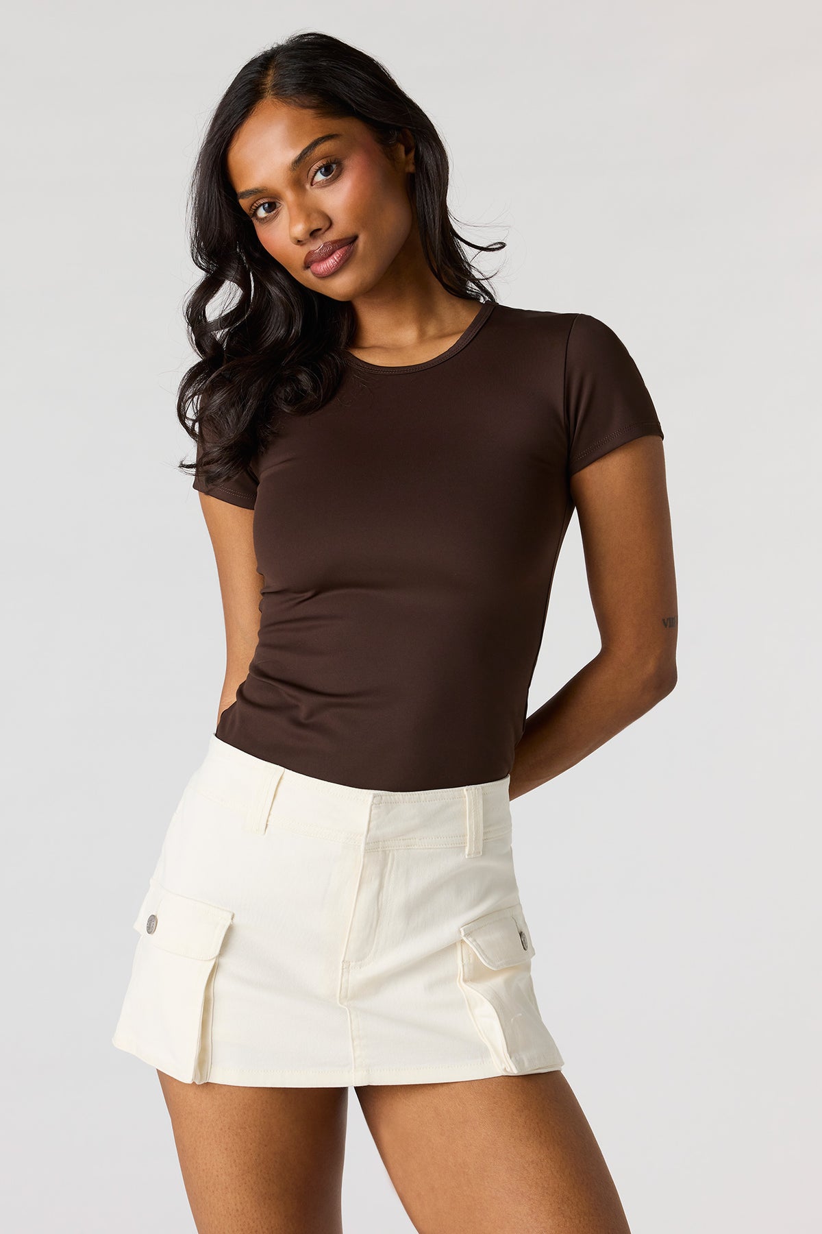 Cargo Denim Mini Skort - Ivory