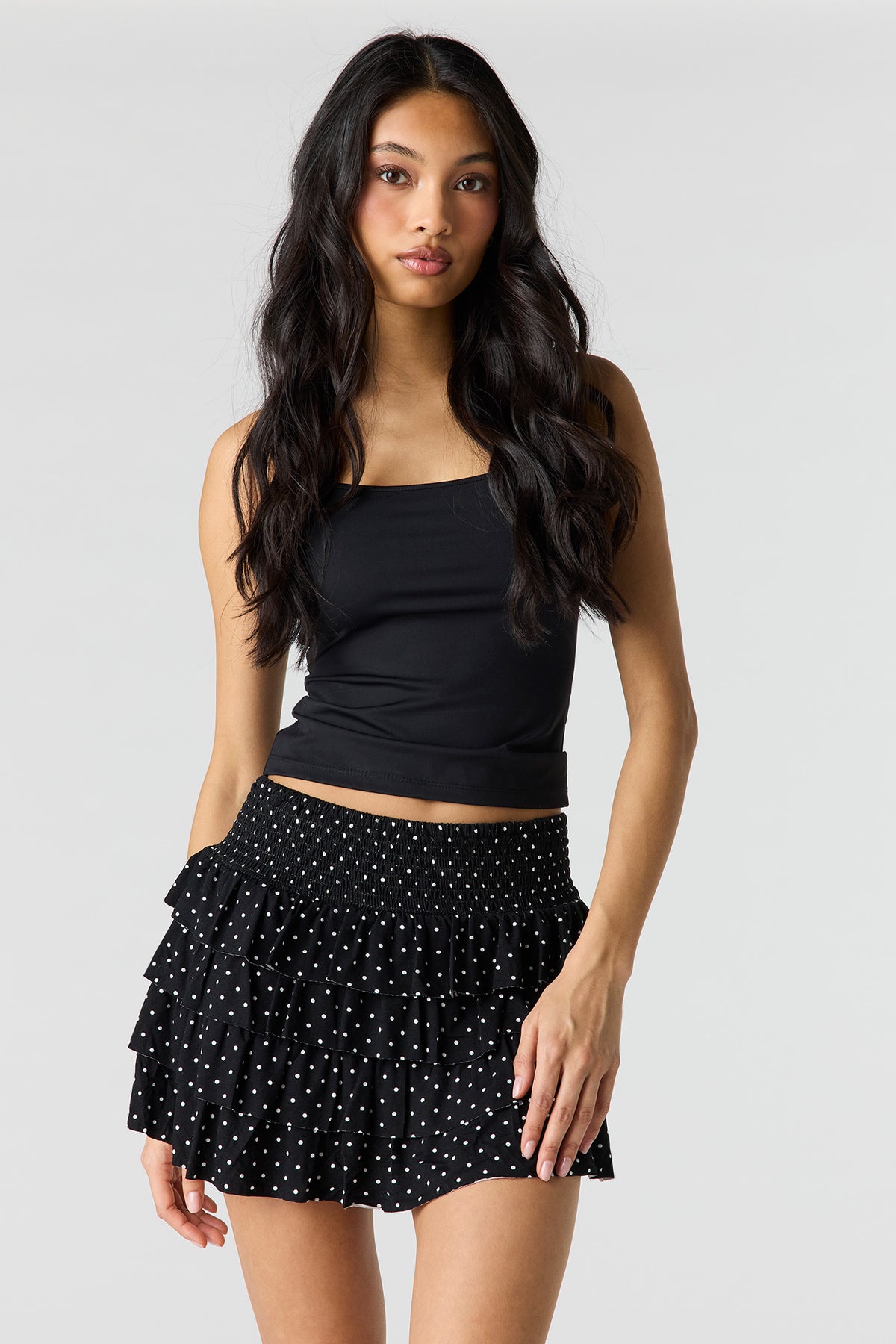 Ruffle Tiered Mini Skort - Black with White