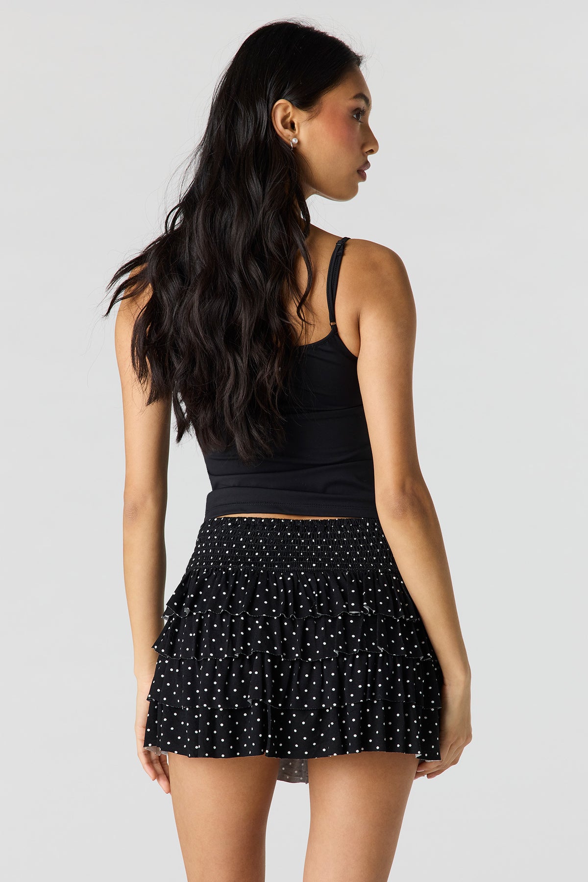 Alt View 2. Ruffle Tiered Mini Skort - Black with White