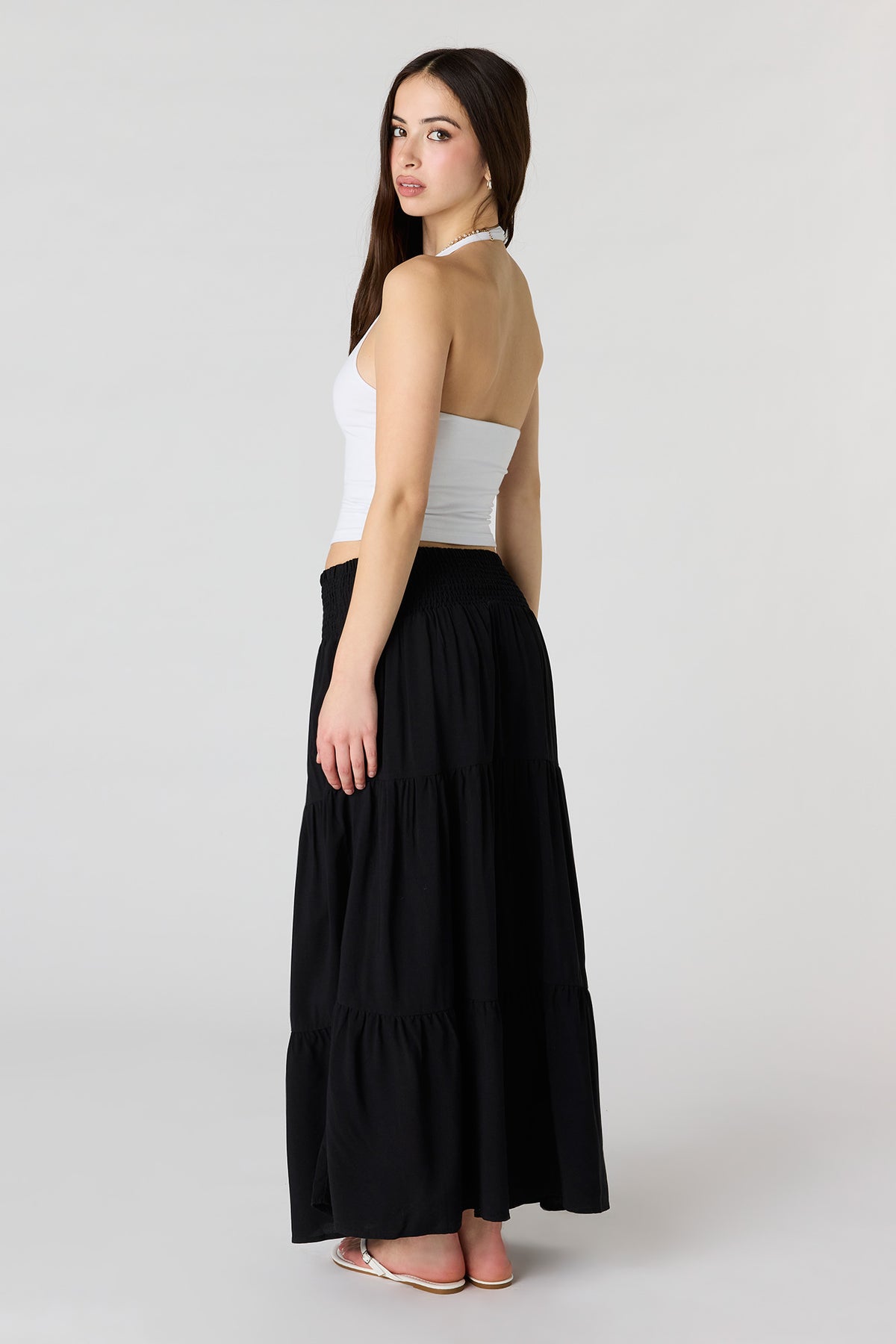 Alt View 3. Smocked Tiered Maxi Skirt - Black