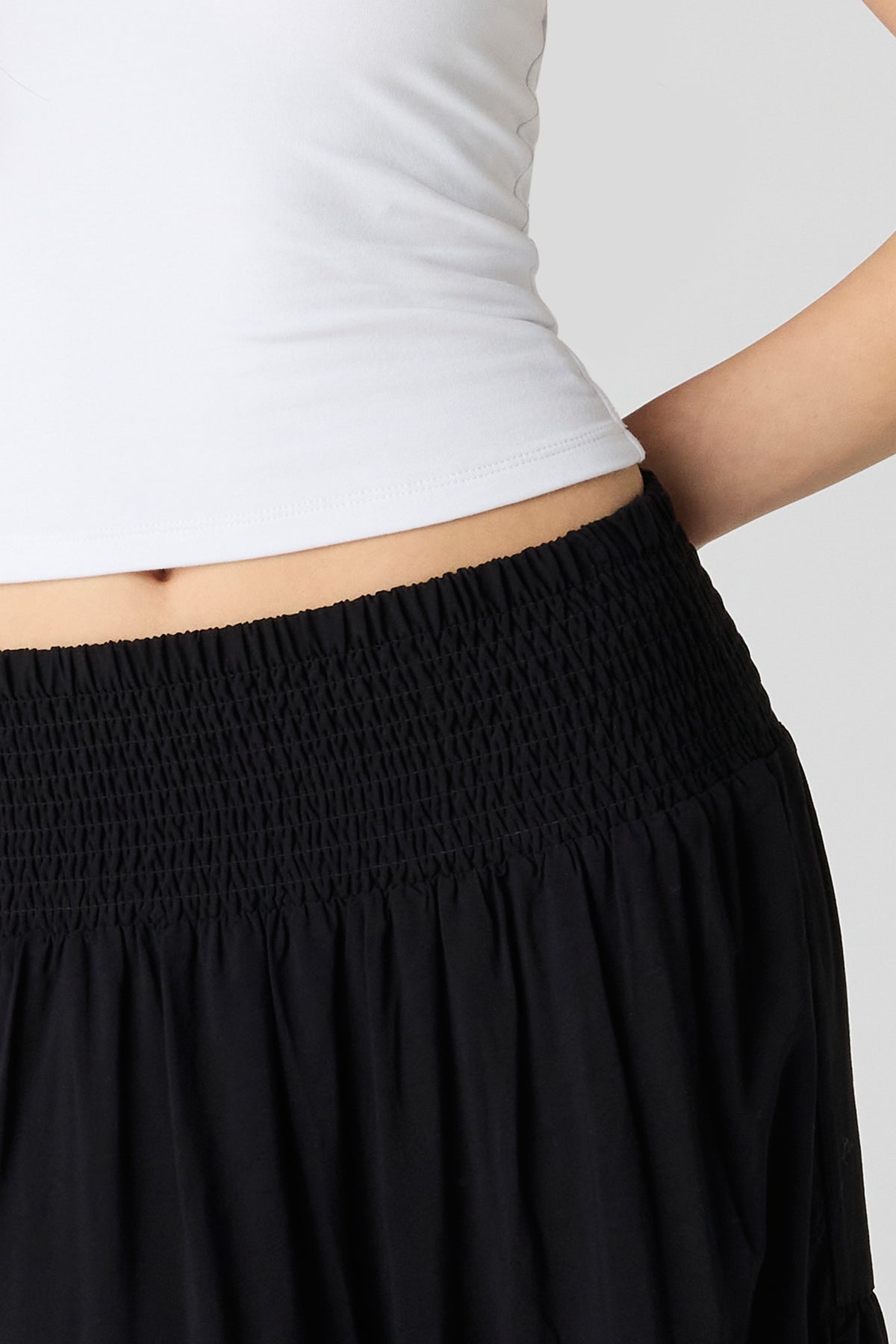 Alt View 4. Smocked Tiered Maxi Skirt - Black