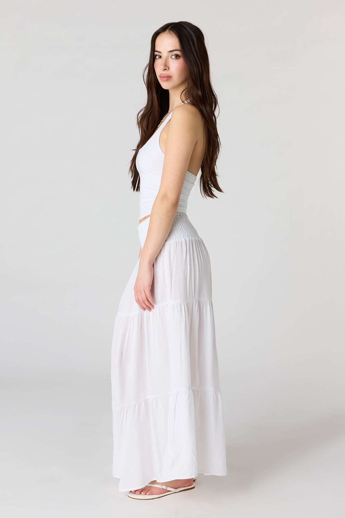 Alt View 2. Smocked Tiered Maxi Skirt - White