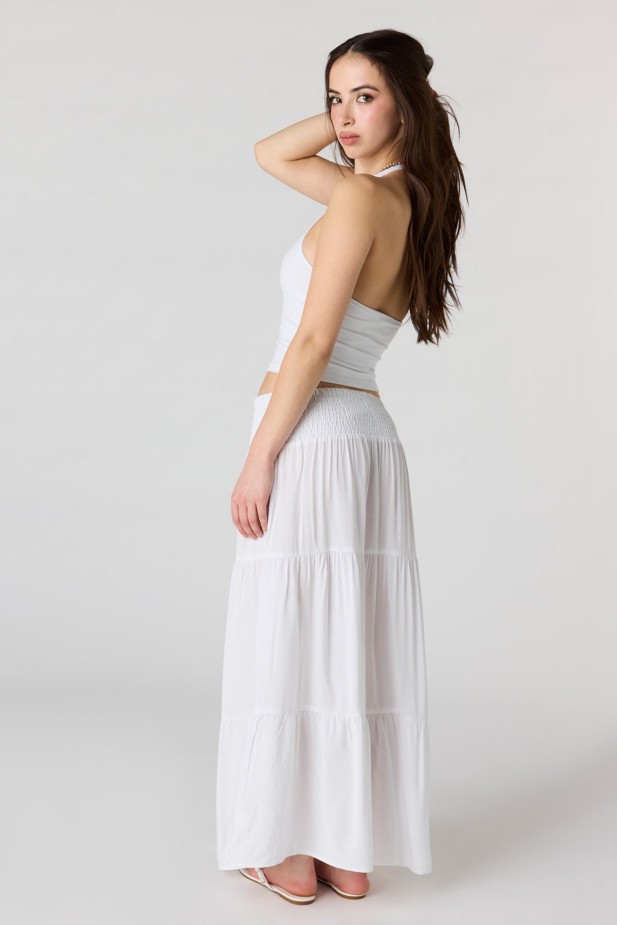 Alt View 3. Smocked Tiered Maxi Skirt - White