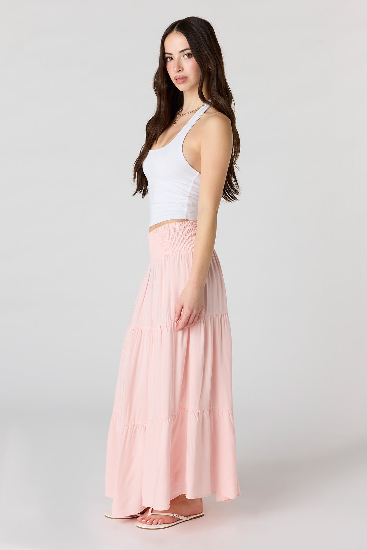 Alt View 2. Smocked Tiered Maxi Skirt - Rose