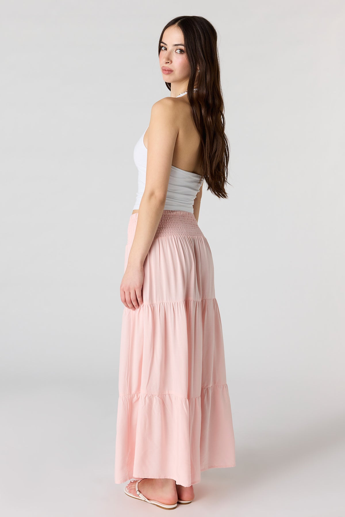 Alt View 3. Smocked Tiered Maxi Skirt - Rose
