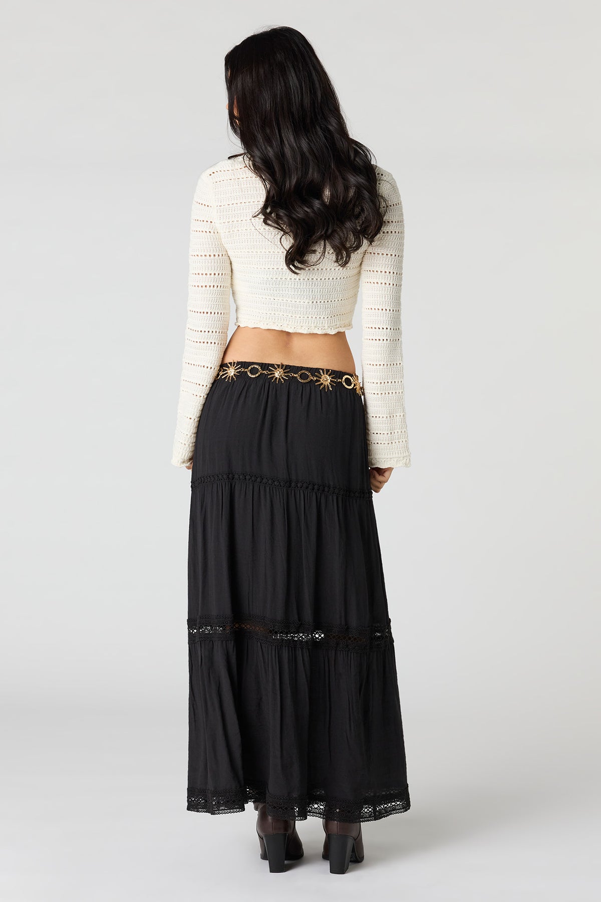 Alt View 3. Crochet Trim Maxi Skirt - Black