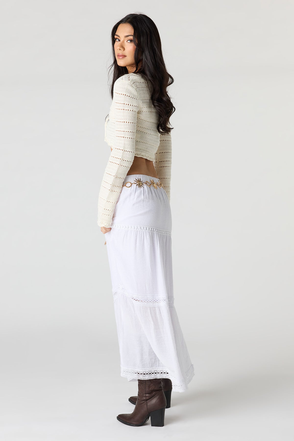 Alt View 2. Crochet Trim Maxi Skirt - White