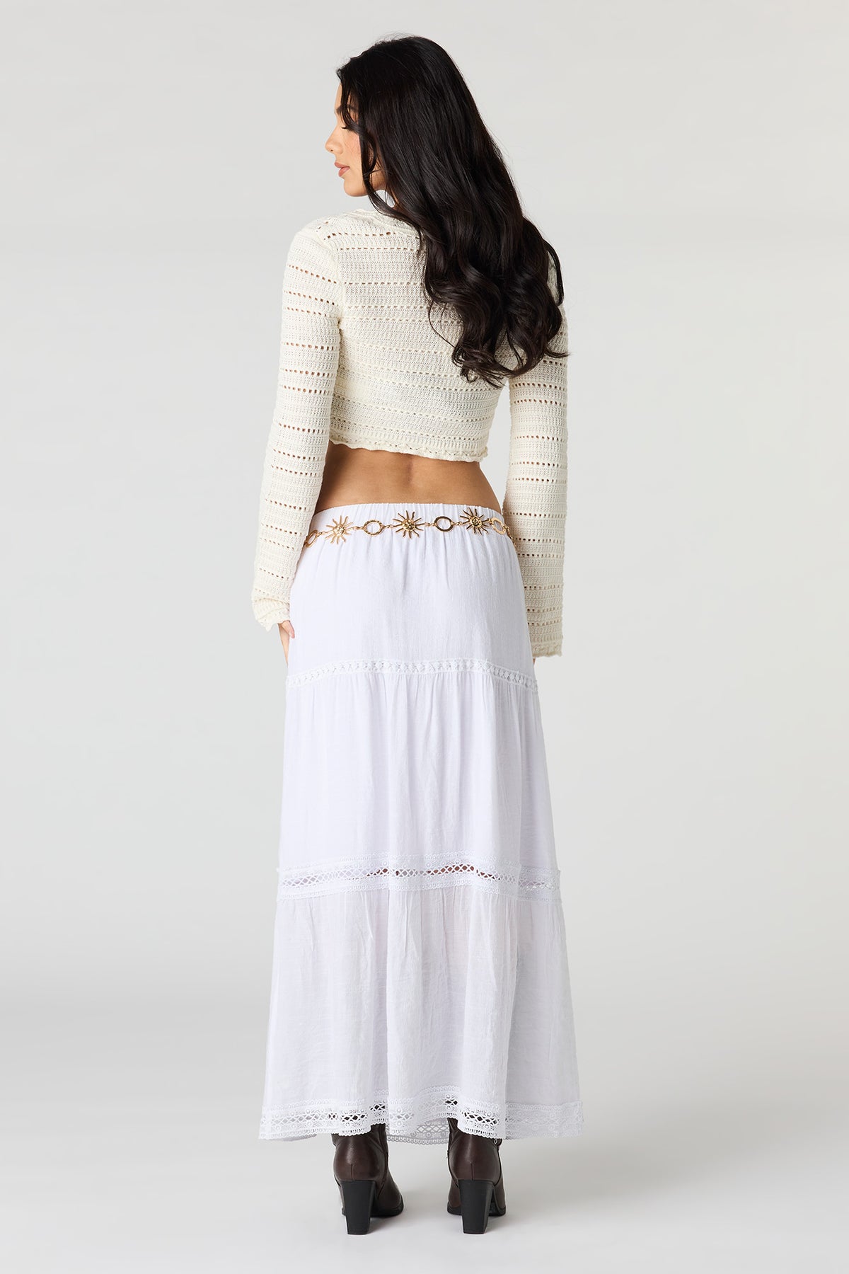 Alt View 3. Crochet Trim Maxi Skirt - White