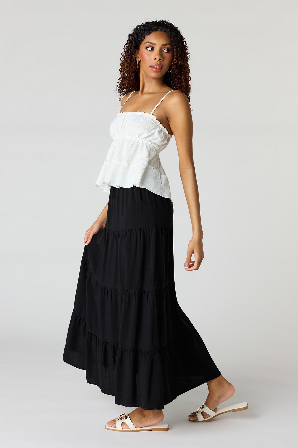 Alt View 2. Tiered Maxi Skirt - Black