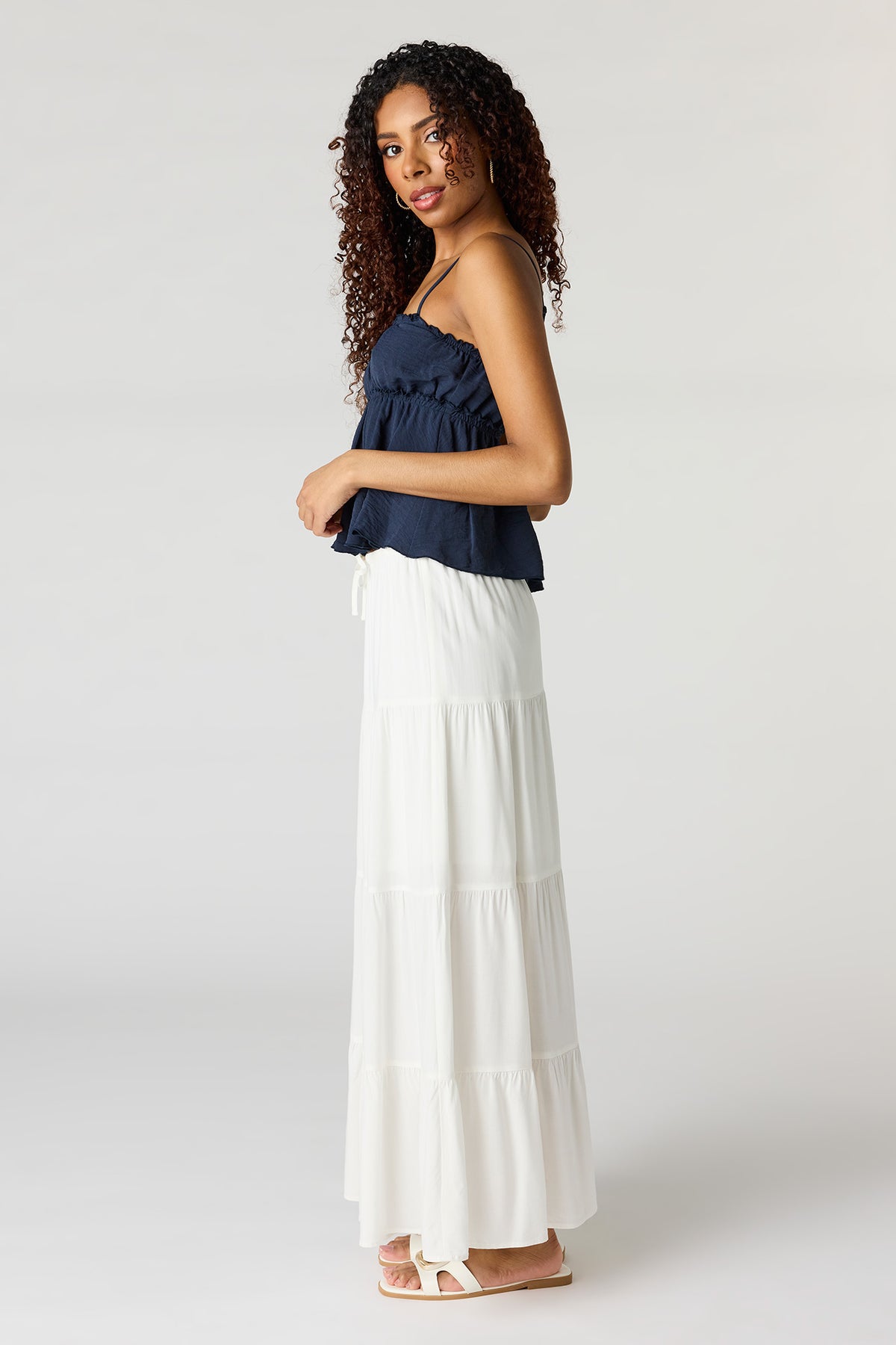 Alt View 2. Tiered Maxi Skirt - Ivory