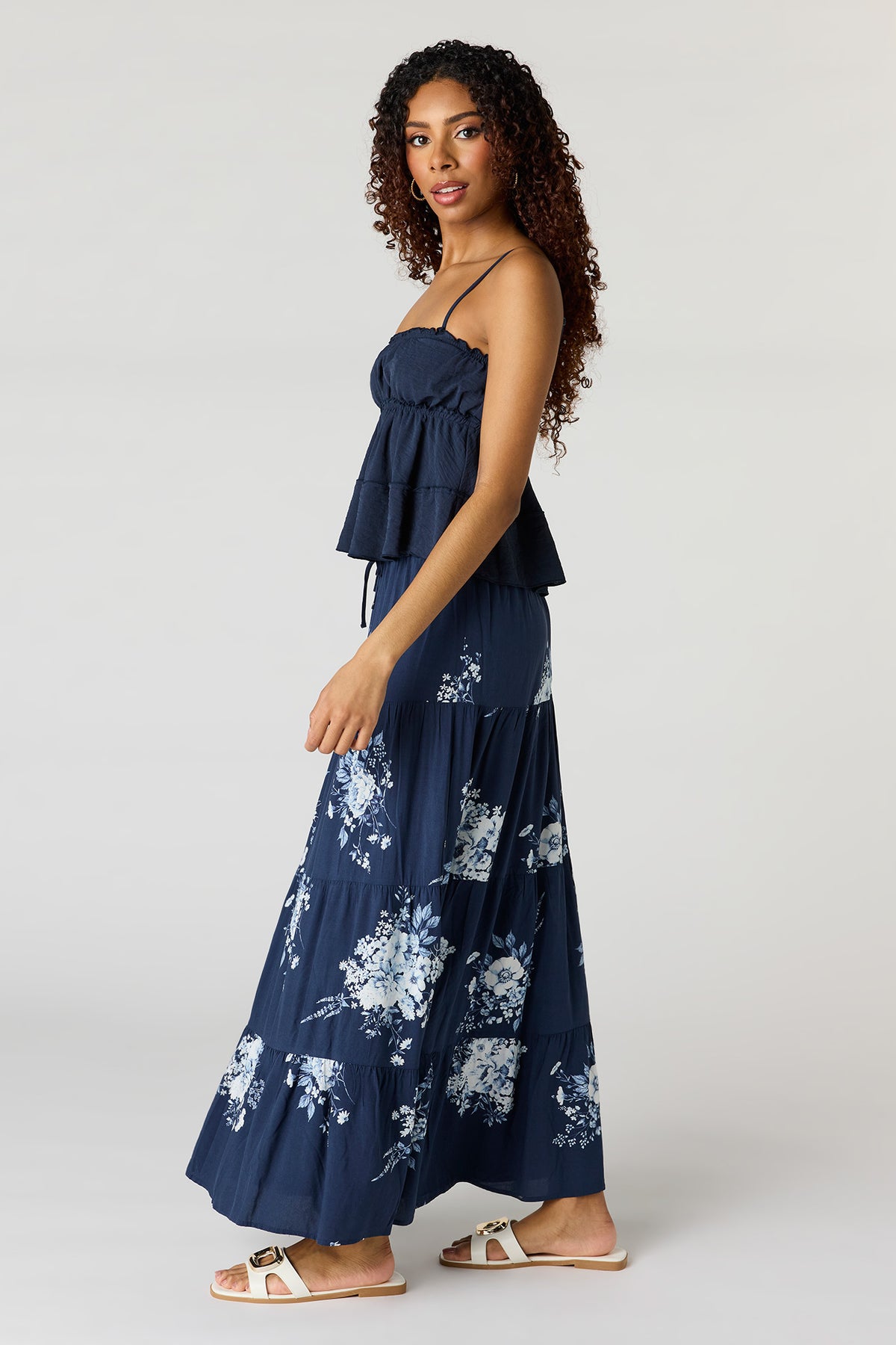 Alt View 2. Tiered Maxi Skirt - Navy