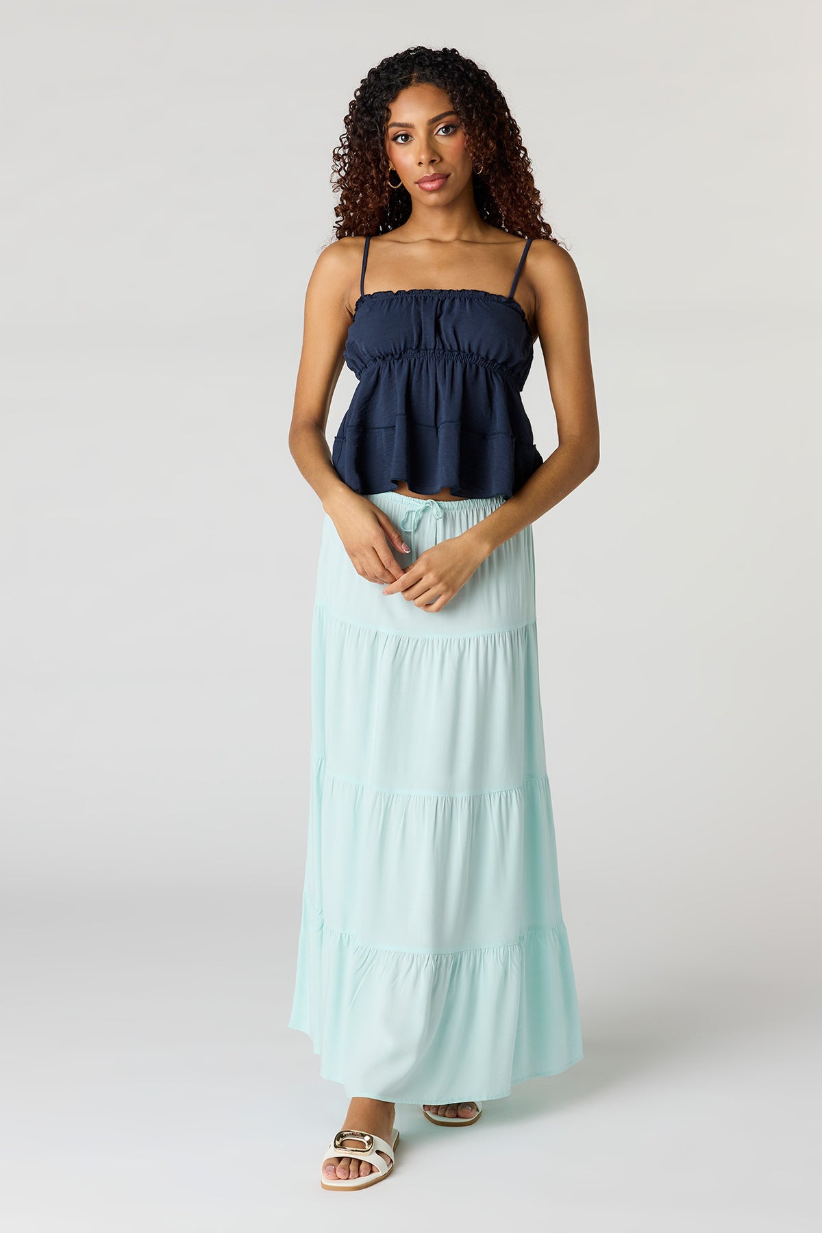 Tiered Maxi Skirt - Light Blue