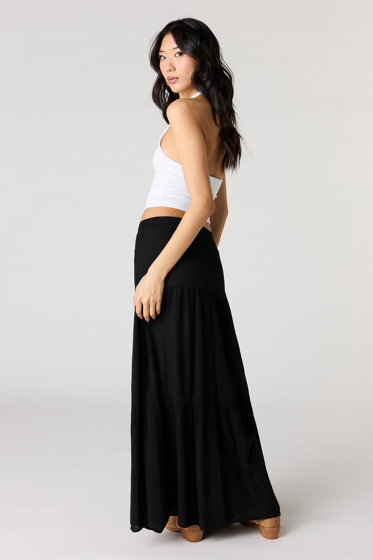 Alt View 3. Tiered Maxi Skirt - Black