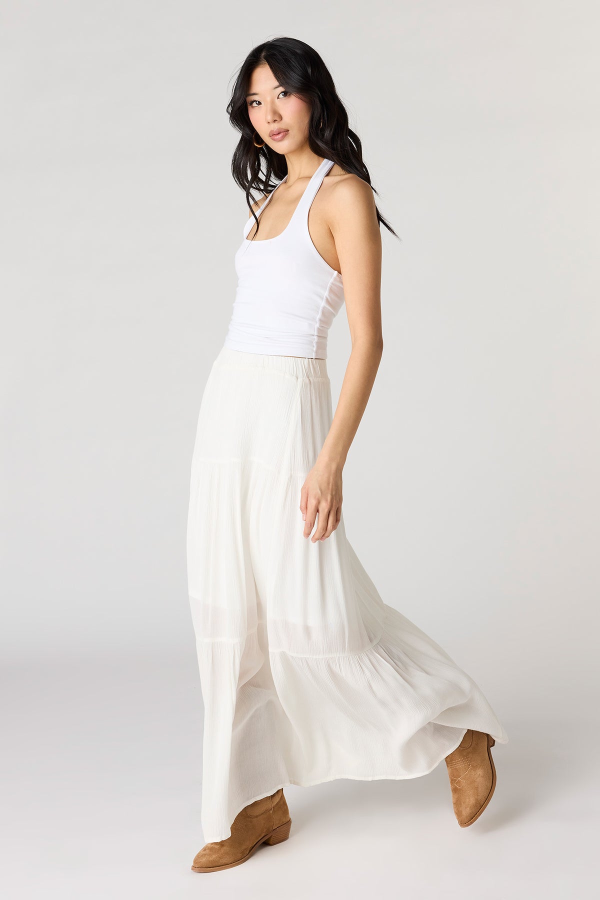 Alt View 2. Tiered Maxi Skirt - White