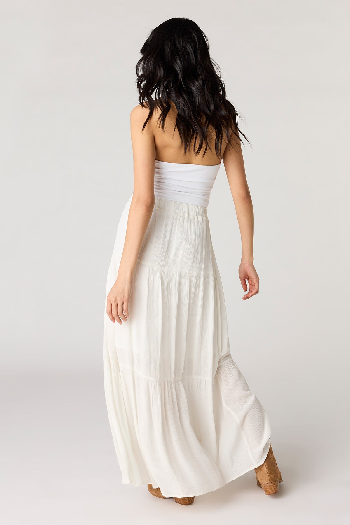 Alt View 3. Tiered Maxi Skirt - White