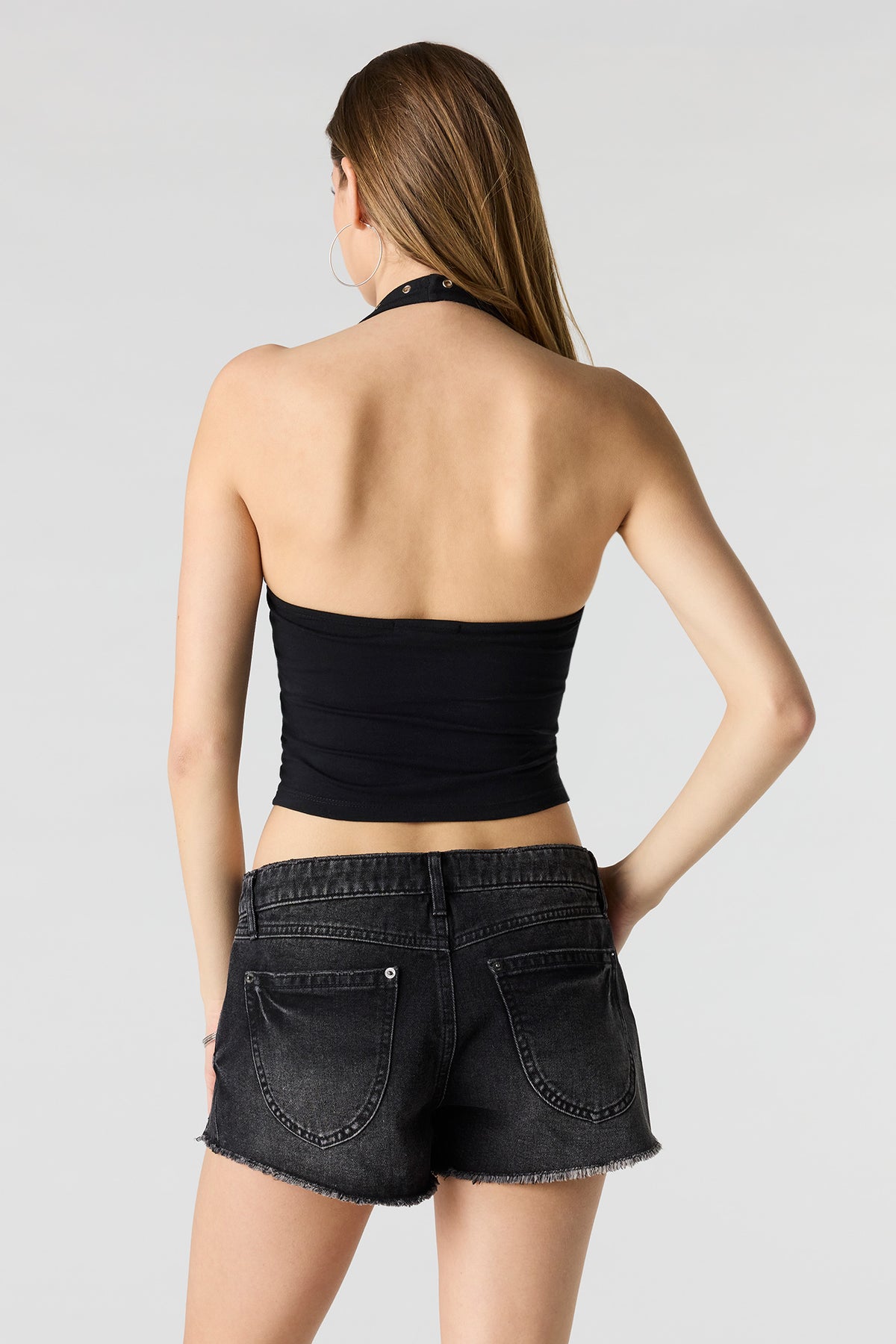 Alt View 2. Cali Ripped Low Rise Black Denim Short - Black