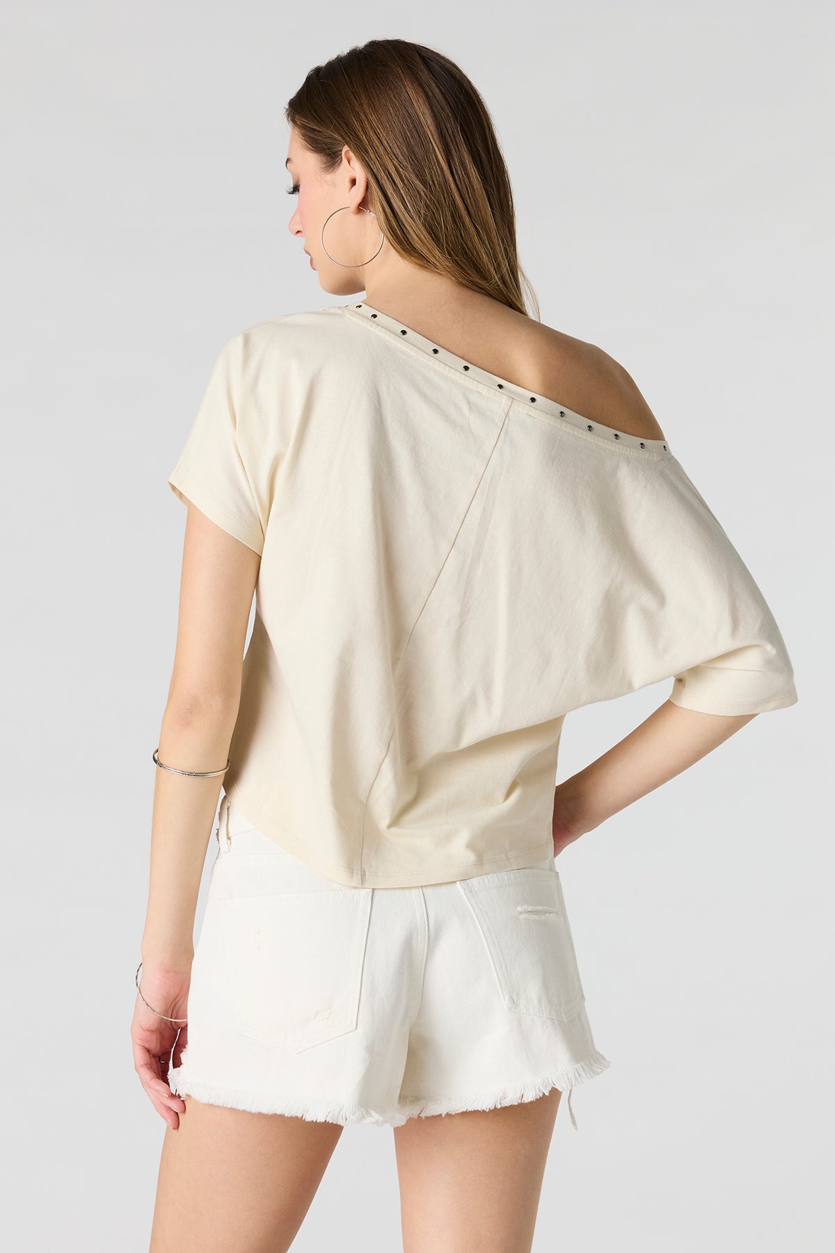 Alt View 2. Chelsea Ripped High Rise White Denim Short - Eggshell