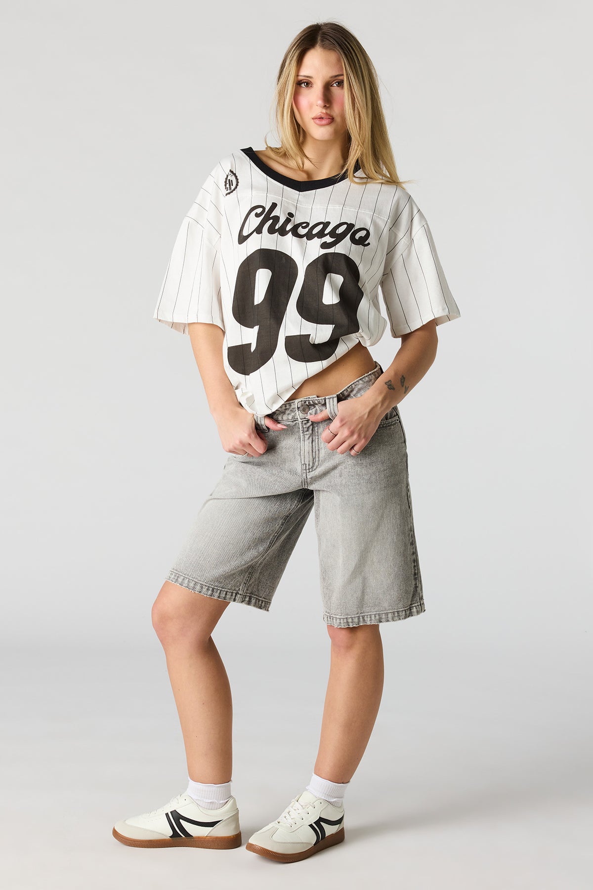Brooklyn Low Rise Baggy Grey Jort - Light Grey