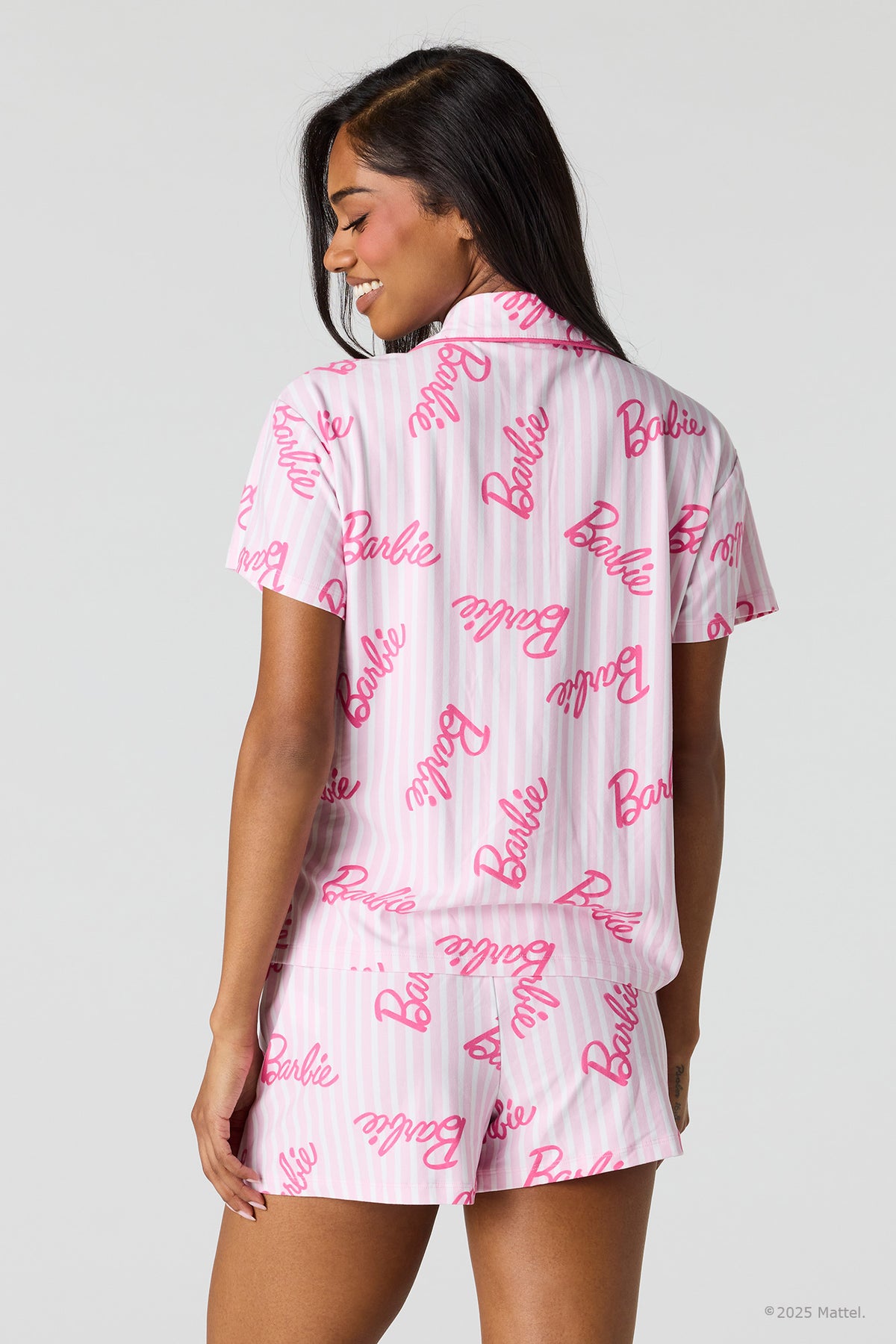 Alt View 2. Barbie™ Button-Up Top & Short Pajama Set - Light Pink