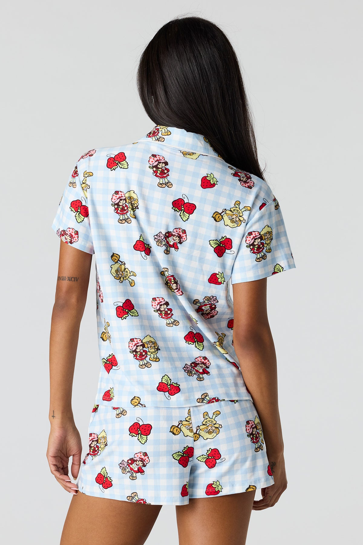 Alt View 2. Strawberry Shortcake Button-Up Top & Short Pajama Set - Light Blue