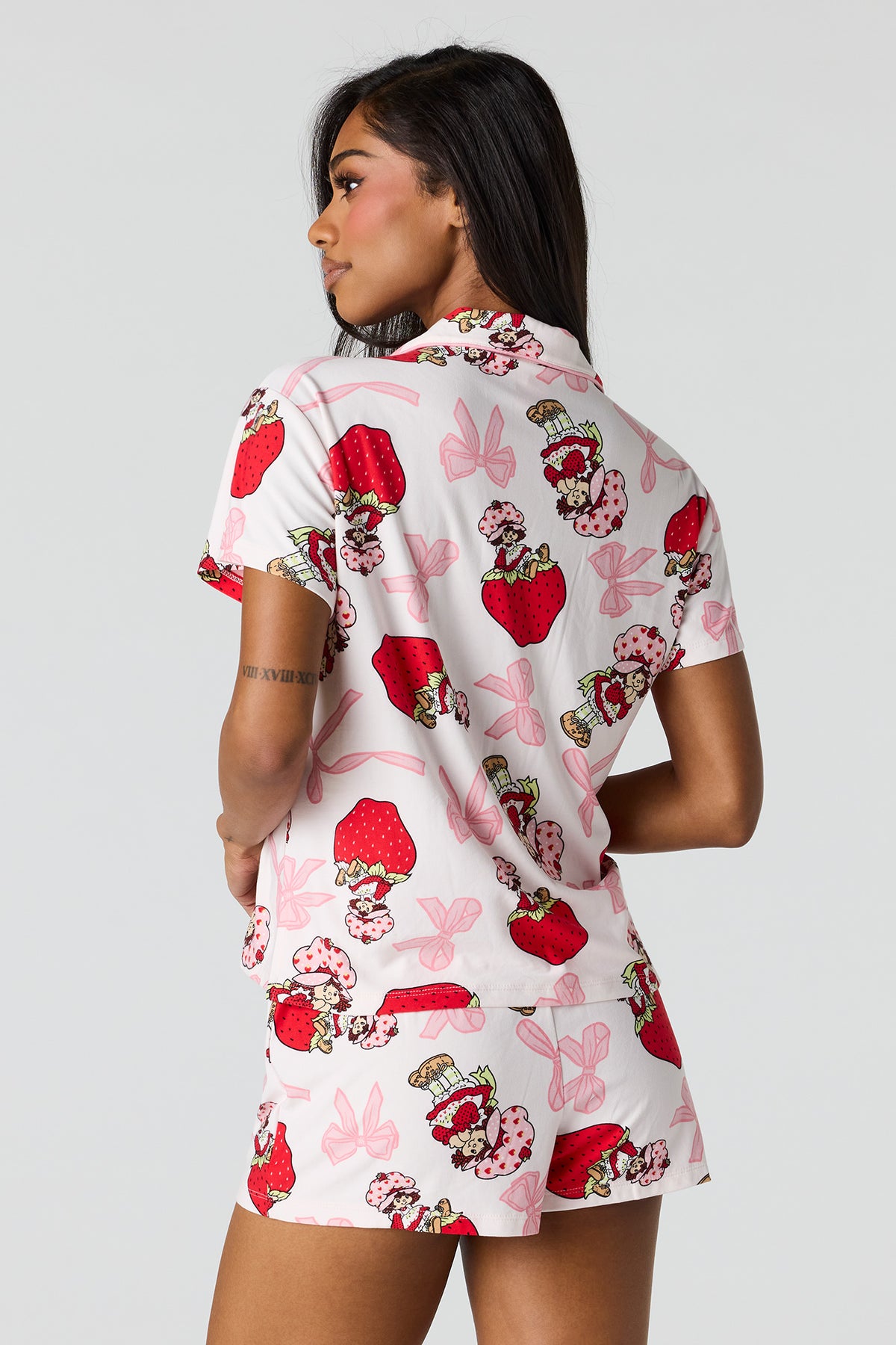 Alt View 2. Strawberry Shortcake Button-Up Top & Short Pajama Set - Pink