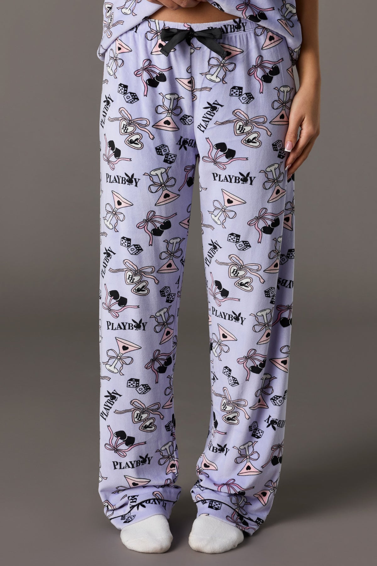 Alt View 3. Playboy Printed Velour Collared Top & Pant Pajama Set - Purple