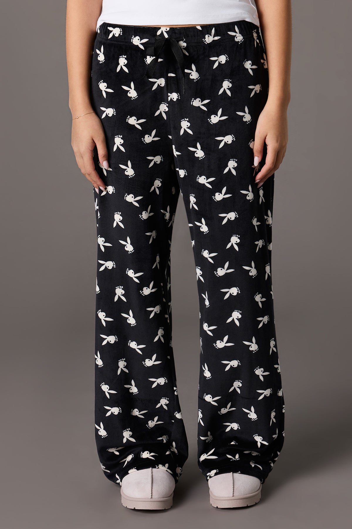 Alt View 2. Playboy Velour Printed Pajama Pant - Black
