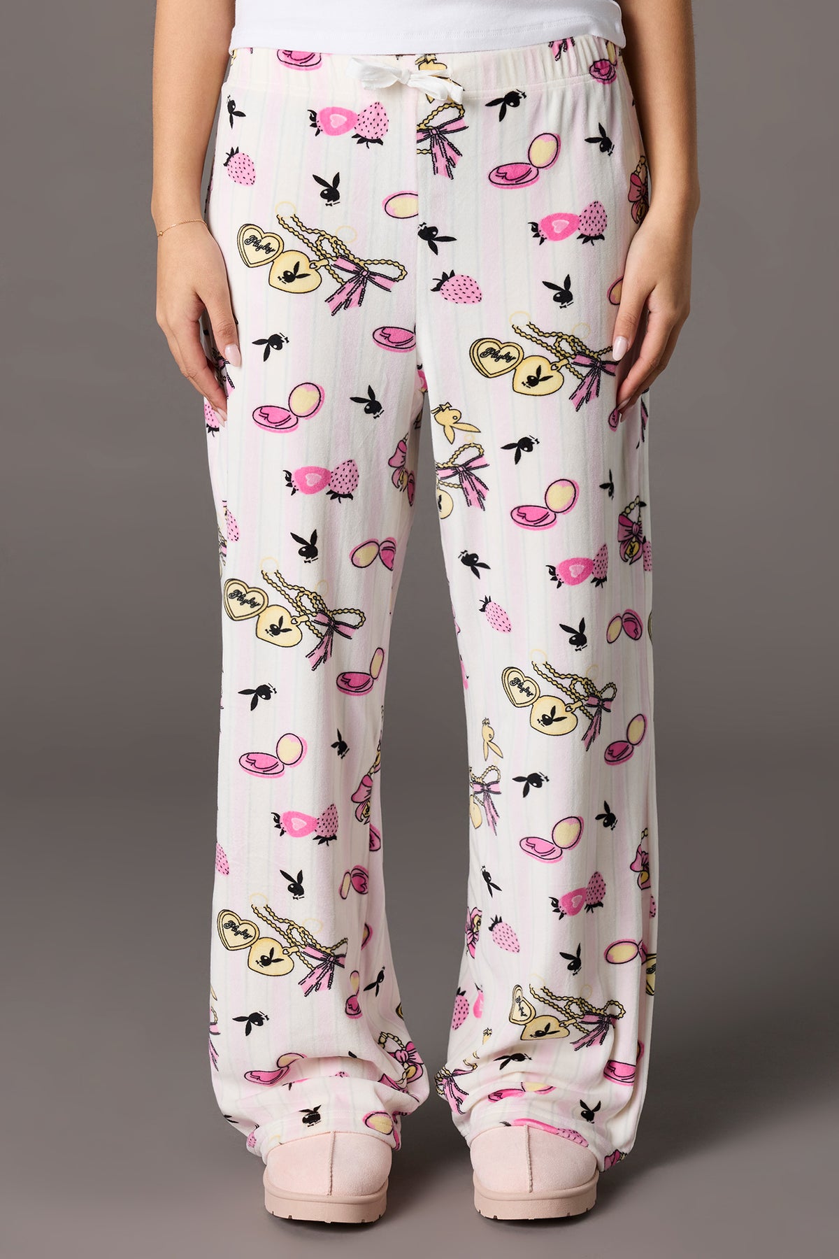 Alt View 2. Playboy Velour Printed Pajama Pant - White