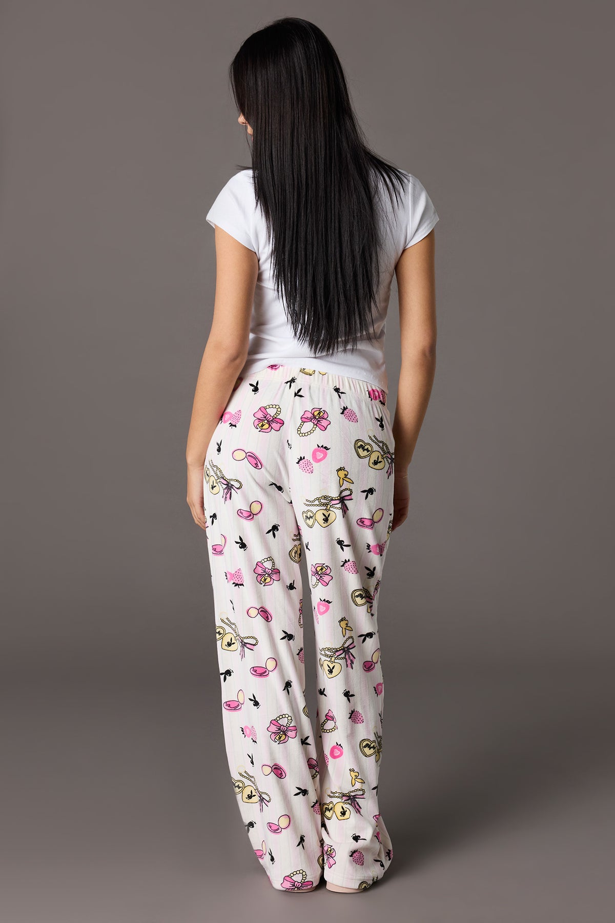 Alt View 3. Playboy Velour Printed Pajama Pant - White