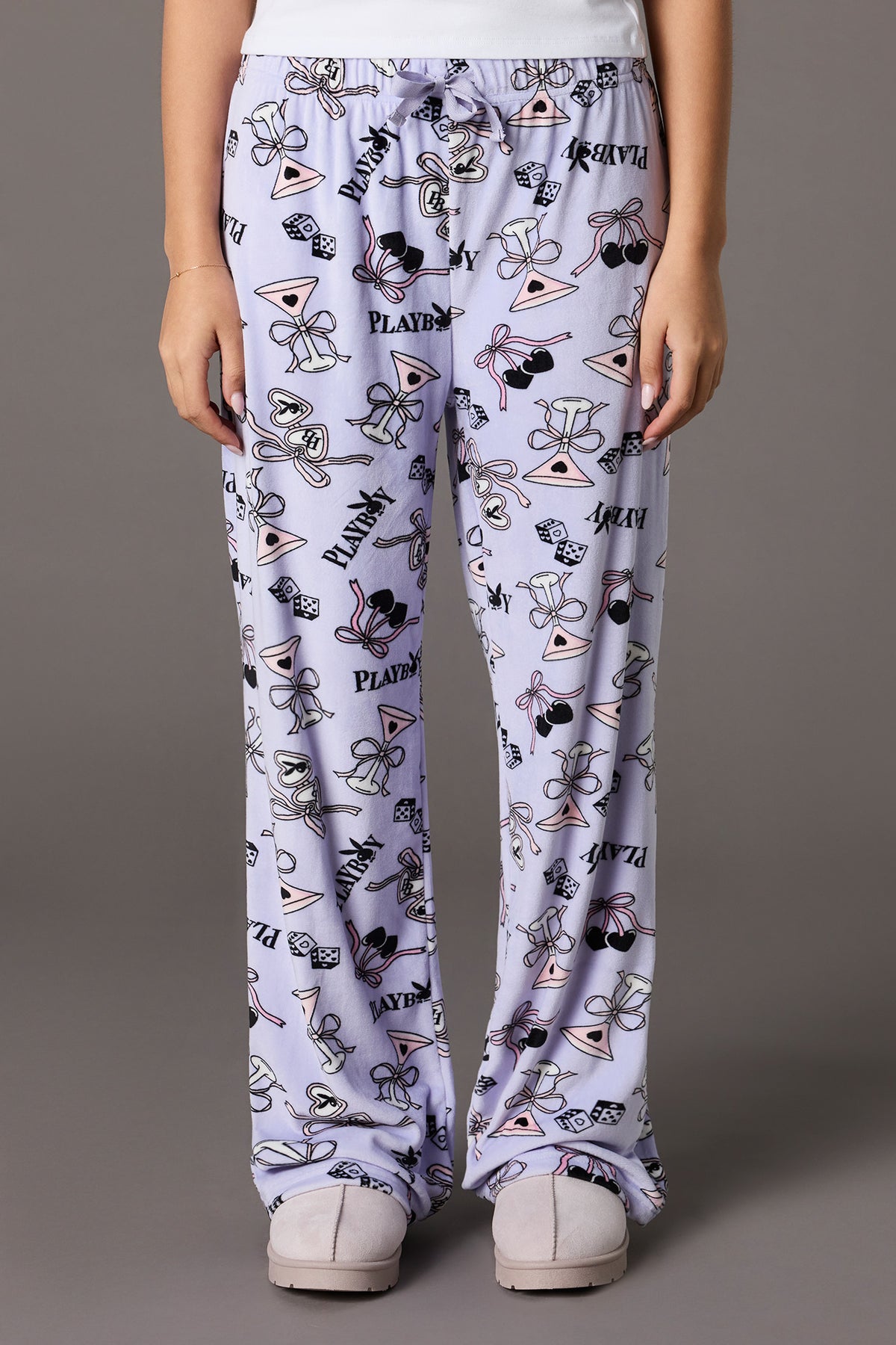 Alt View 2. Playboy Velour Printed Pajama Pant - Purple