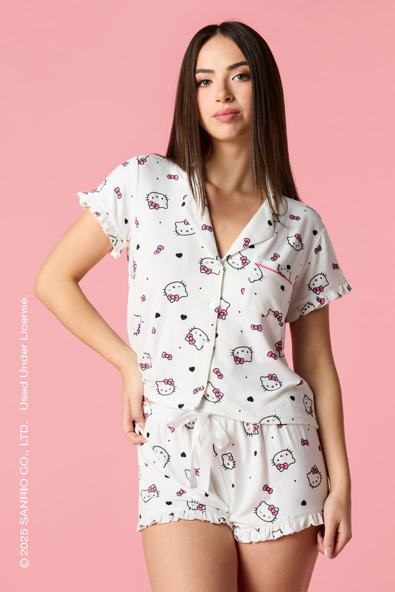Hello Kitty® Ruffle Button-Up Top & Short Pajama Set