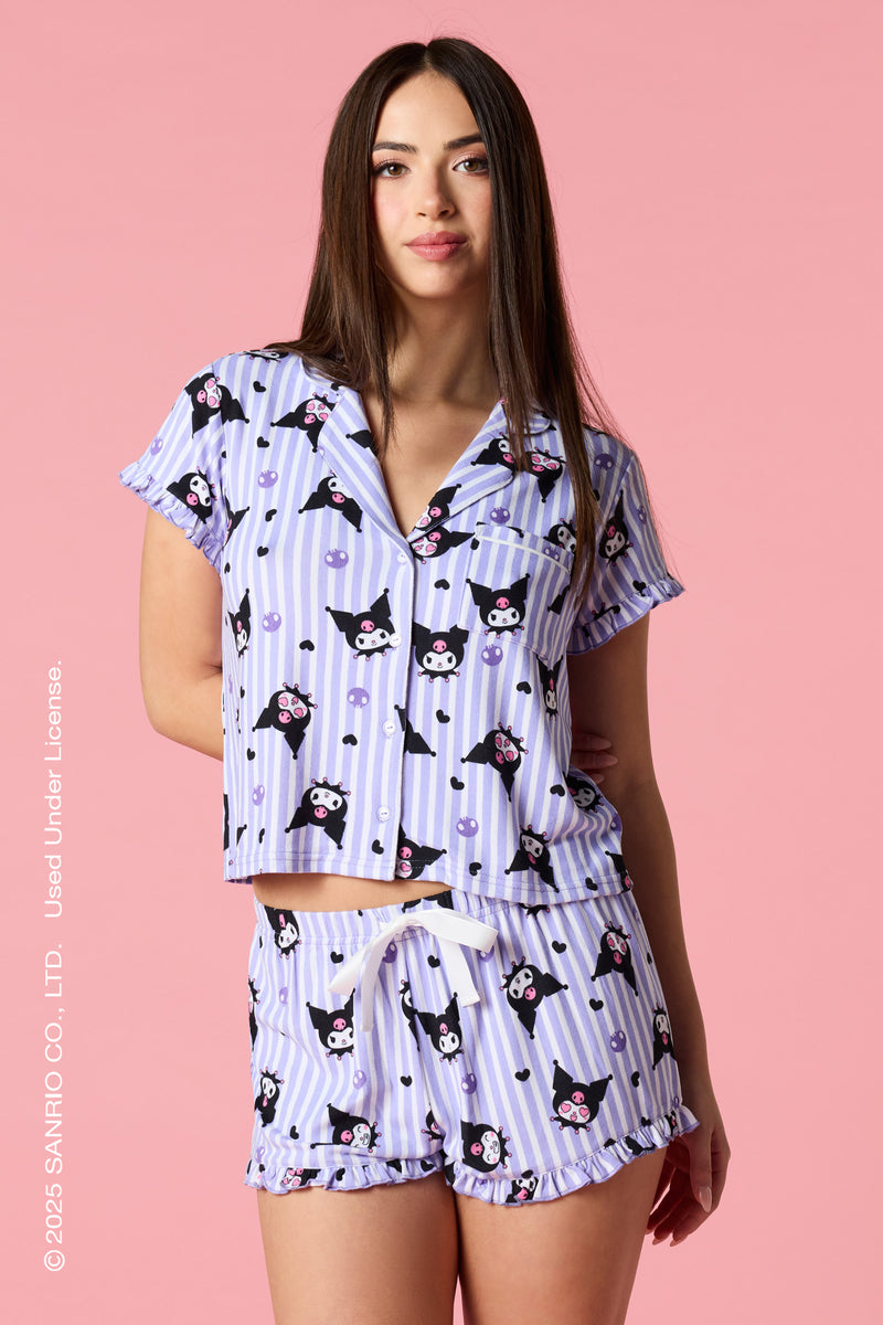 Kuromi™ Ruffle Button-Up Top & Short Pajama Set
