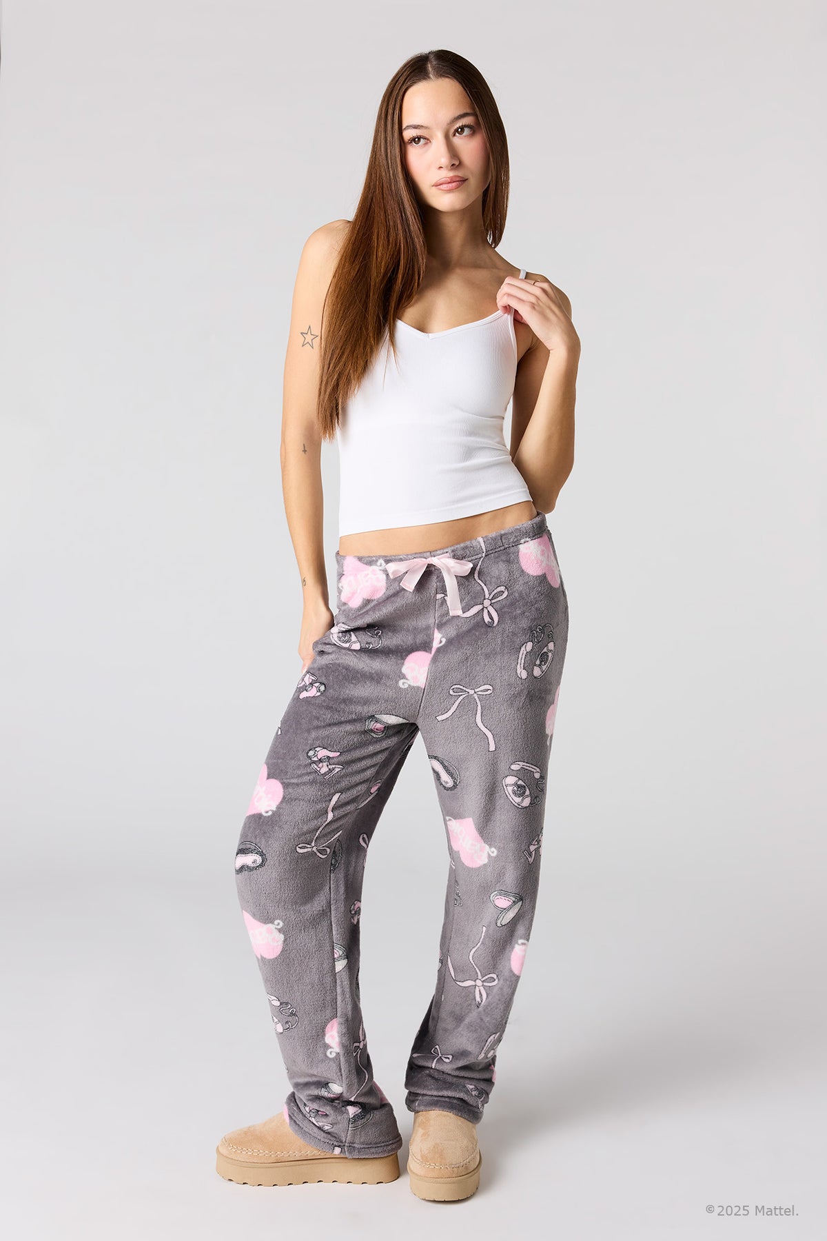 Barbie™ Print Plush Pajama Pant - Dark Grey