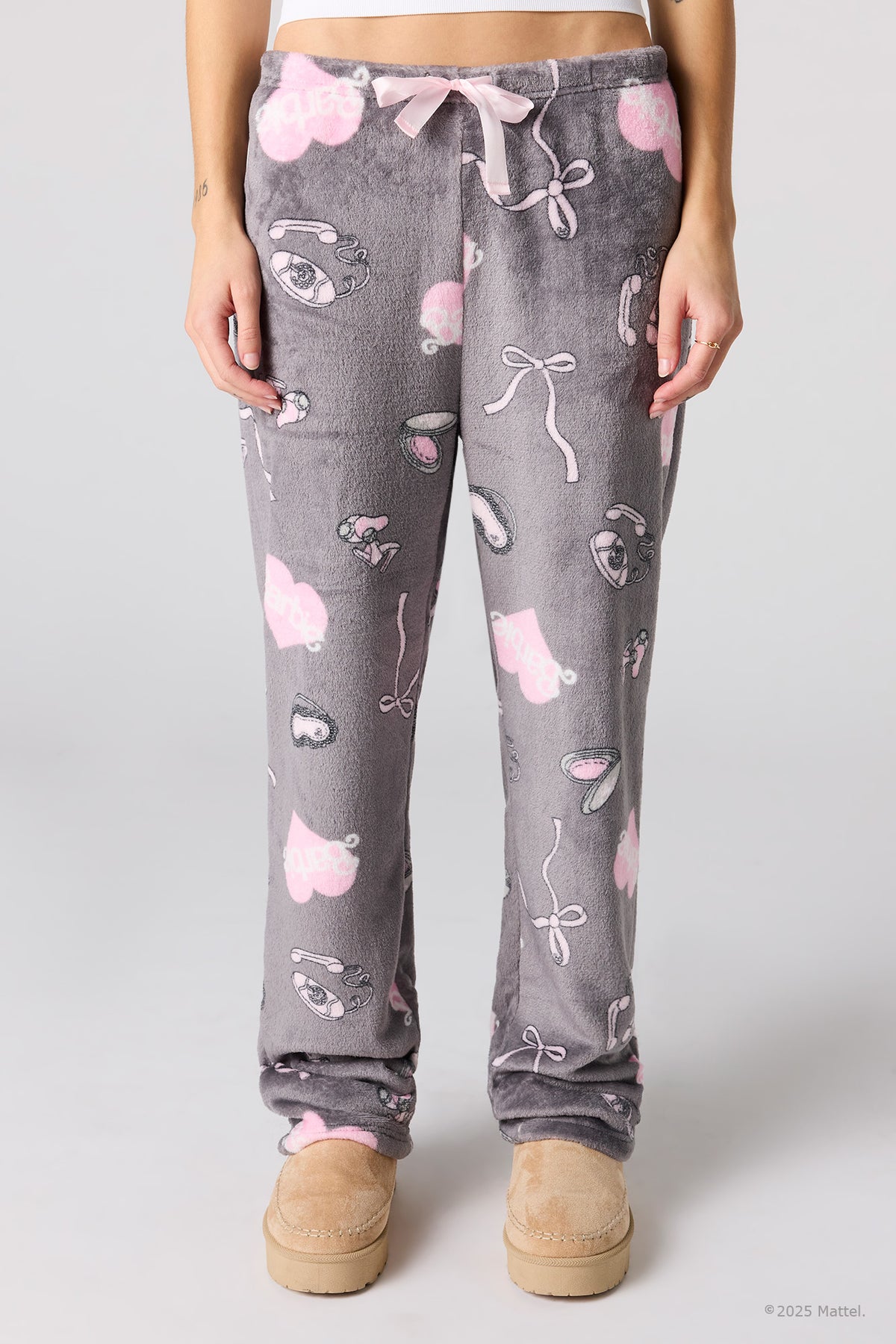 Alt View 2. Barbie™ Print Plush Pajama Pant - Dark Grey