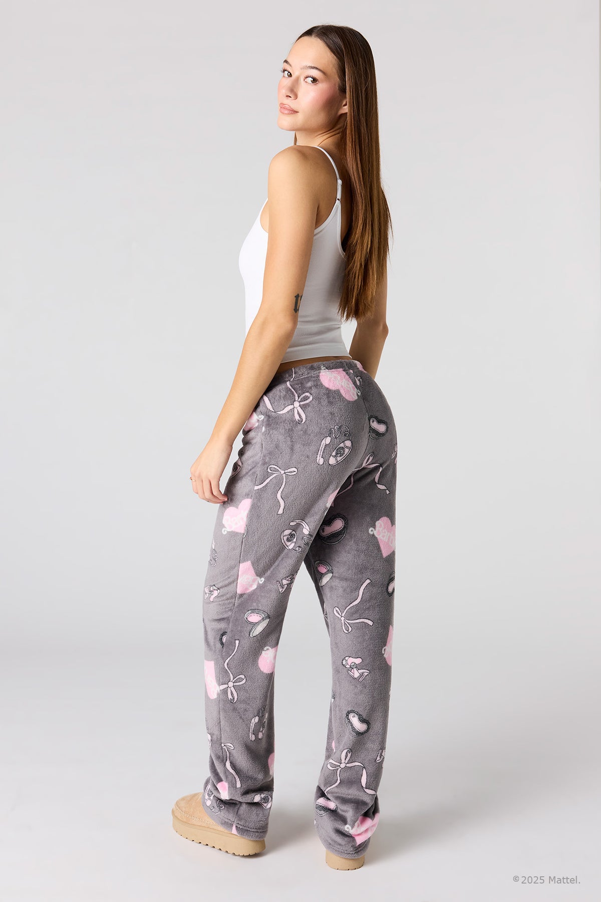 Alt View 3. Barbie™ Print Plush Pajama Pant - Dark Grey