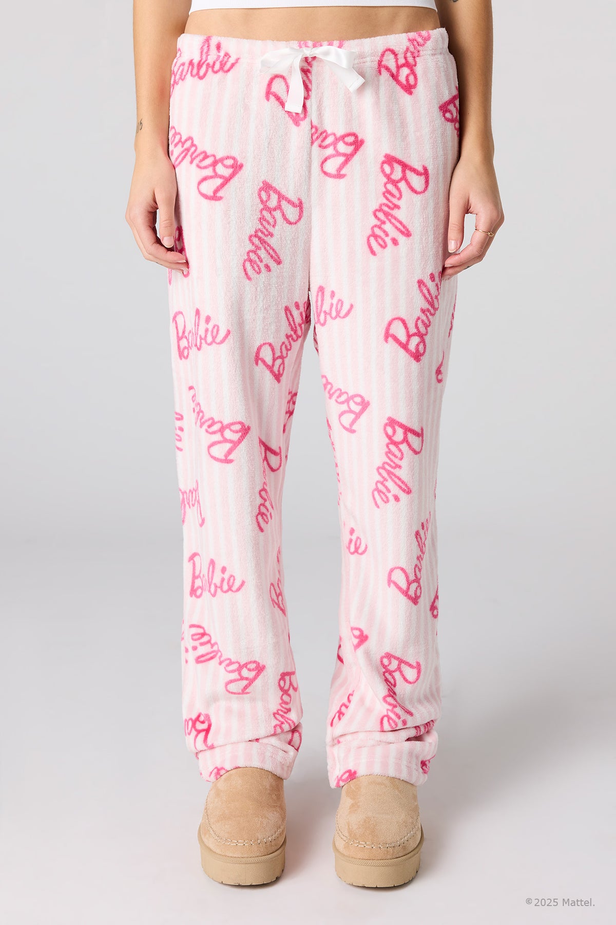 Alt View 2. Barbie™ Print Plush Pajama Pant - Light Pink