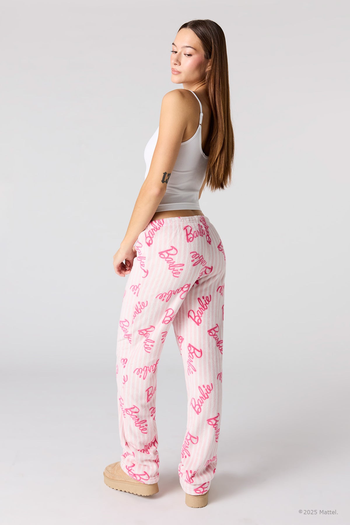 Alt View 3. Barbie™ Print Plush Pajama Pant - Light Pink