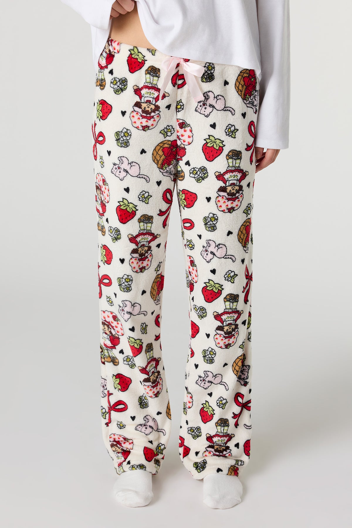 Alt View 2. Strawberry Shortcake Print Plush Pajama Pant - Ivory