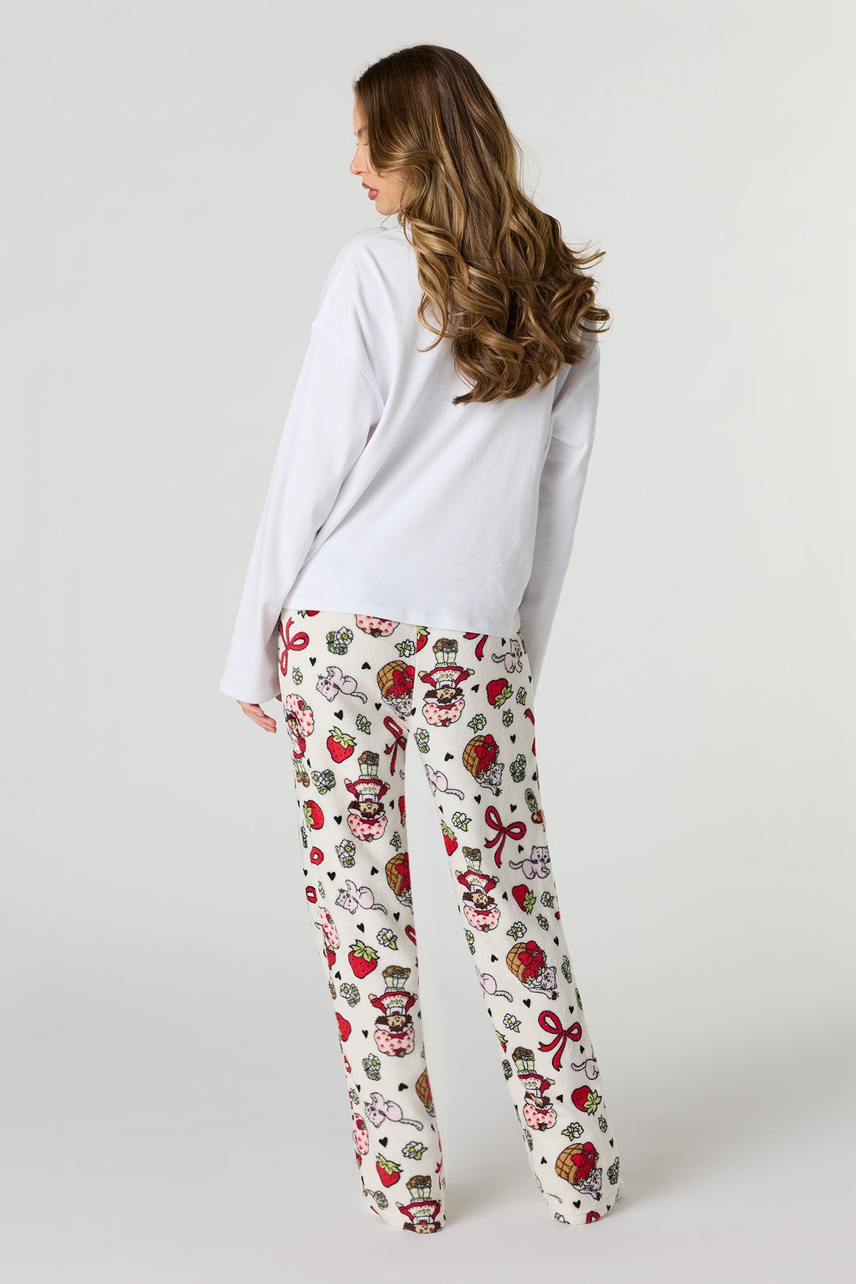 Alt View 3. Strawberry Shortcake Print Plush Pajama Pant - Ivory