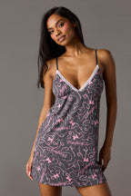 Robe pyjama côtelé avec bordure en dentelle Playboy