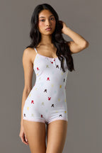 Combi-short de pyjama à imprimé Playboy avec liséré de dentelle