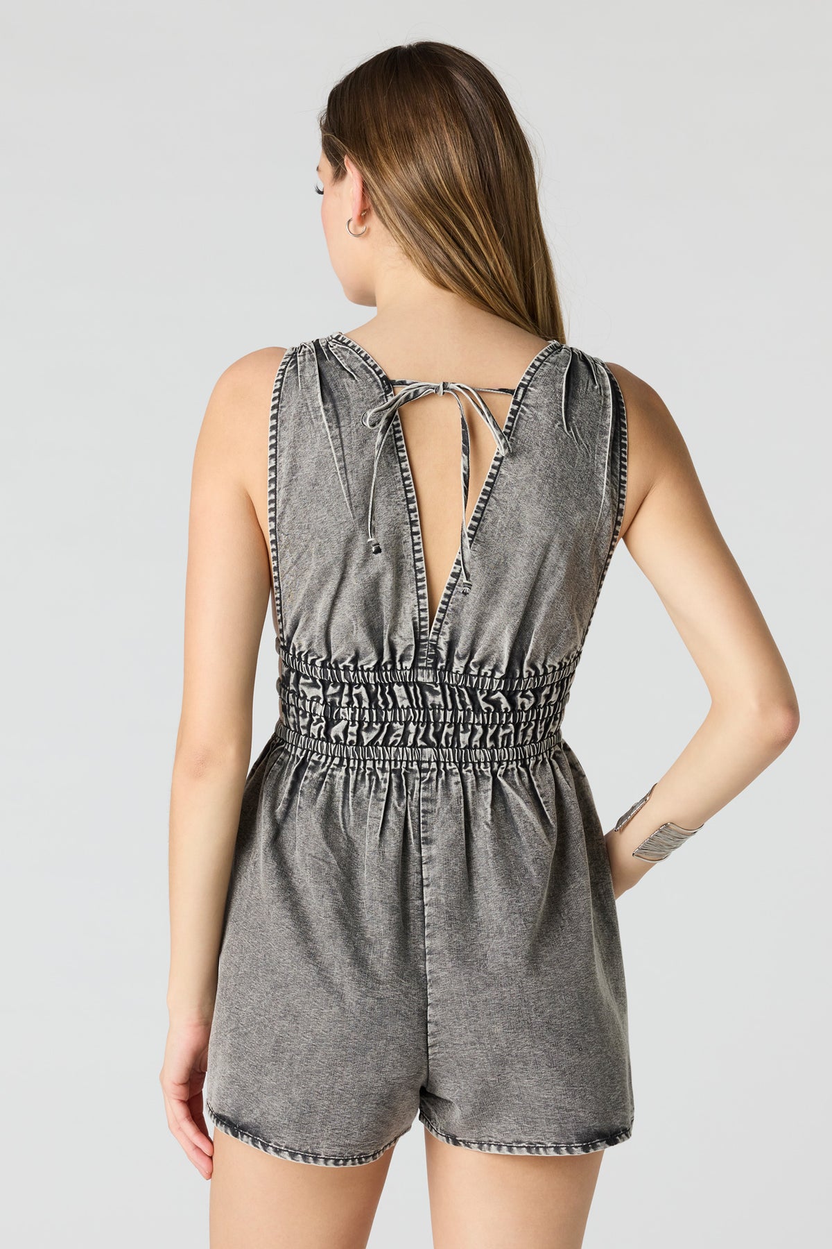 Alt View 2. Denim Cinched Romper - Dark Grey