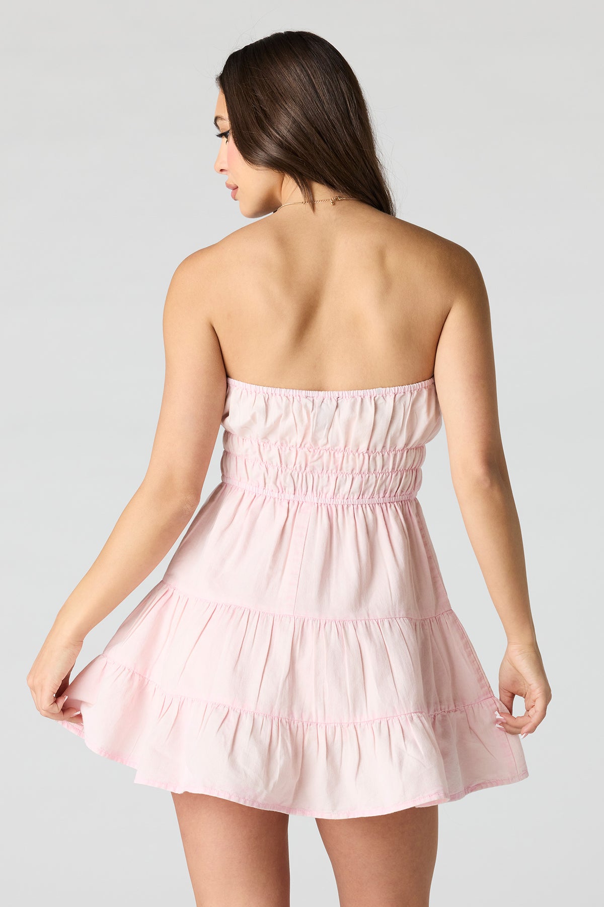 Alt View 2. Denim Tiered Mini Tube Romper Dress - Pink