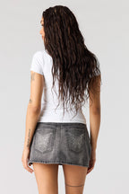 Jupe-short en denim à taille basse avec poches et pierres du Rhin
