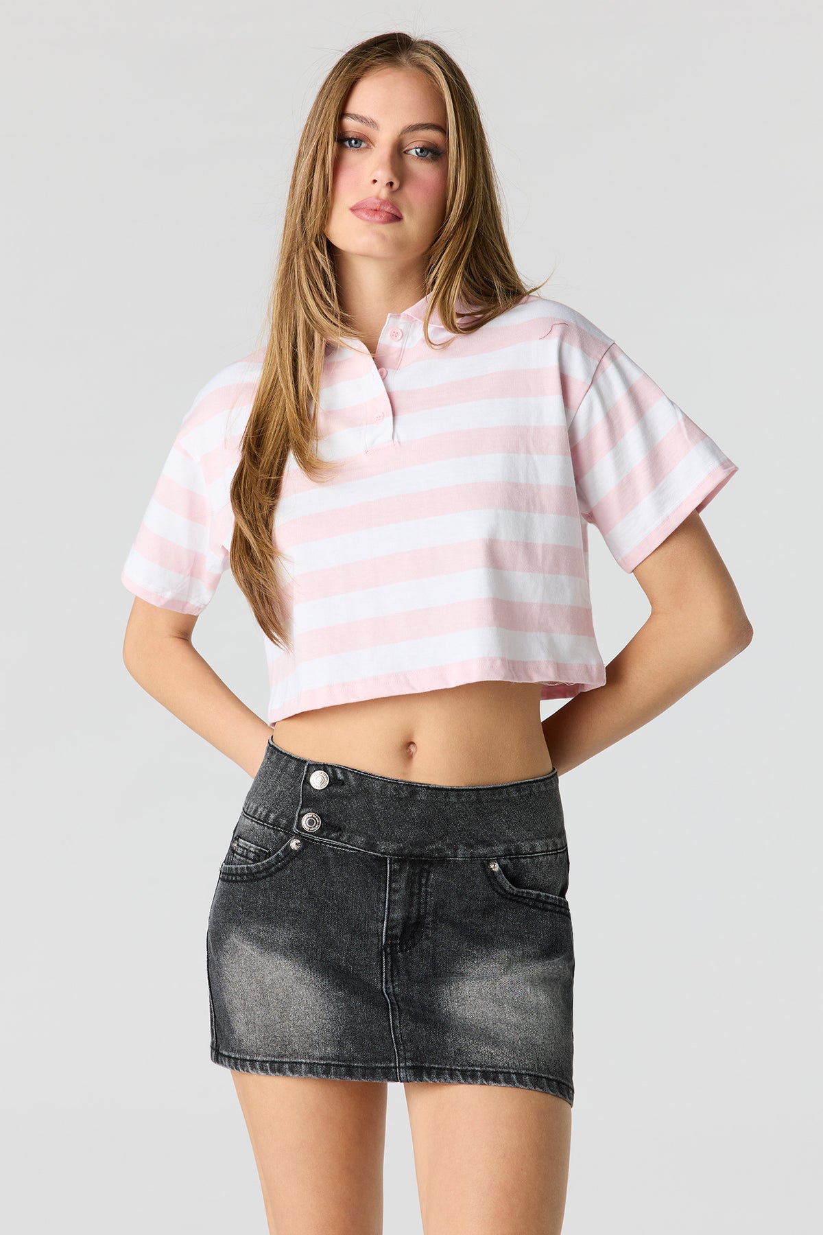 Low Rise Denim Micro Skort - Black