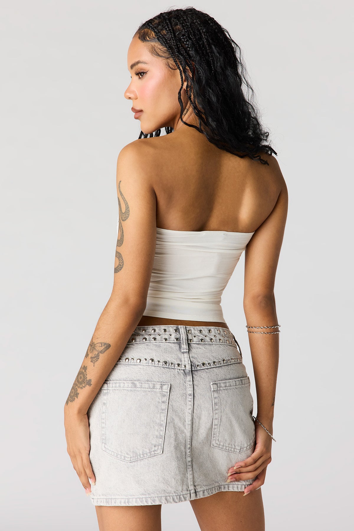 Alt View 2. Studded Denim Mini Skirt - Charcoal