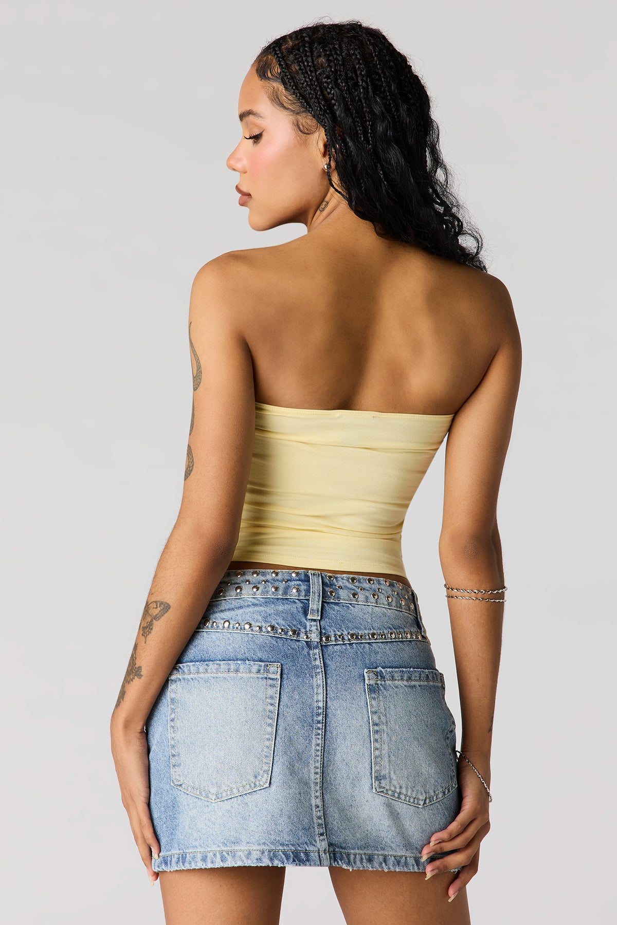Alt View 2. Studded Denim Mini Skirt - Sky Blue